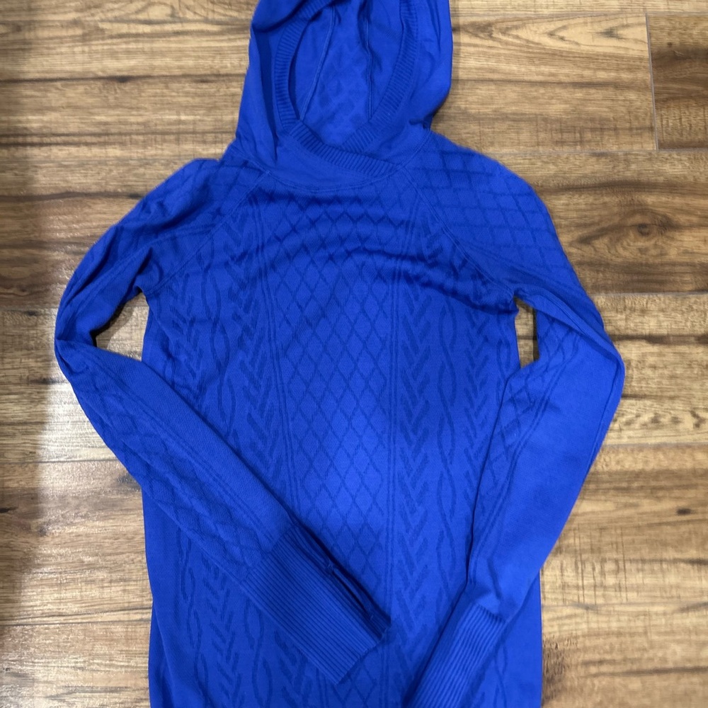 Women's Cobalt Blue Hooded Cable-Knit Sweater